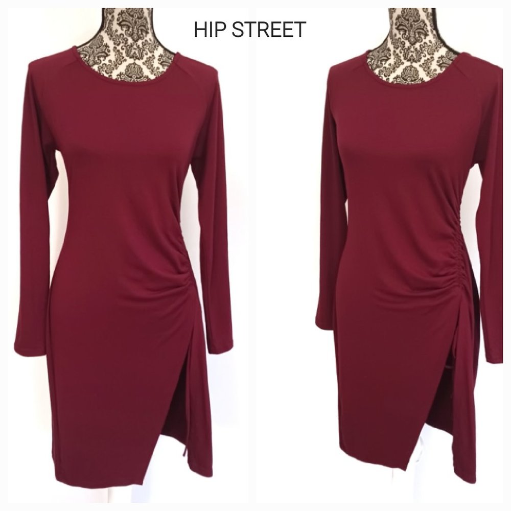 NEW YORK & CO LS Jersey Tee Shirt Style Gathered Side Slit Dress S
